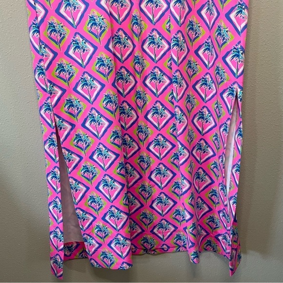 Lulu-B | Pink Tropical Palm Tree Print Ruffle Maxi Dresss - Picture 3 of 9